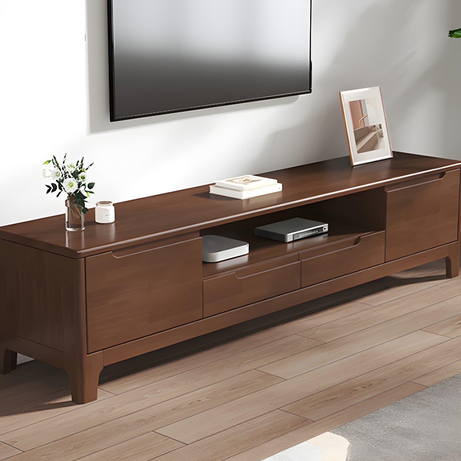 Scandinavian TV Media Stand Solid Wood TV Media Console with Drawers thumbnail 7