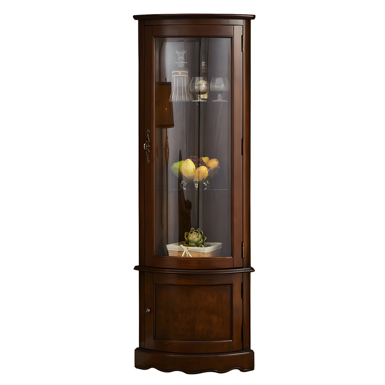 Industrial Triangle Accent Cabinet Solid Wood Storage Cabinet with Glass Doors thumbnail 7