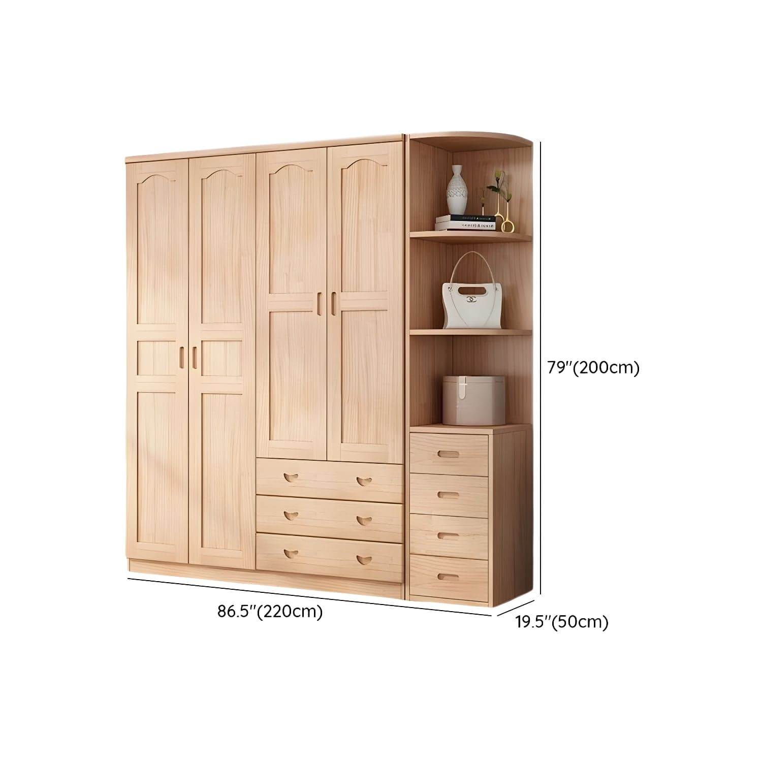 Scandinavian Natural Wood Wardrobe Armoire - 50cm Width - Drawers Included - image 28