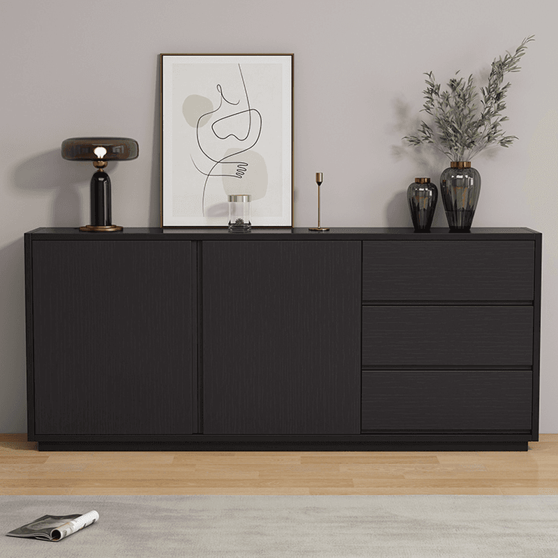 Sideboard with 3 Drawers, Cabinet, Standard Narrow Sizes, Four Internal Shelves, Wood Countertop, and 2 Doors