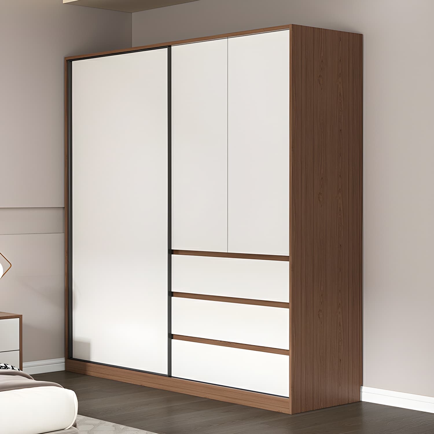3-Door Scandinavian Soft-Close Drawers Wooden 3-Door Wardrobe Armoire 23.62 inch thumbnail 1