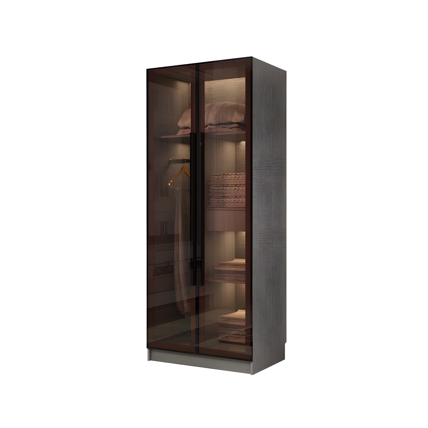 Modern Glass Hinged Doors Wardrobe Armoire Wood Frame Wardrobe with Shelves without Light thumbnail 5