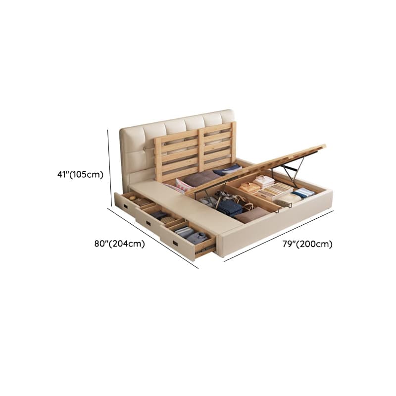 Cream Solid Color Stitch-tufted Storage Platform Bed/Storage Panel Bed with Sponge Filling Headboard Panel, 3 Storage Boxes Included/Not Included thumbnail 17