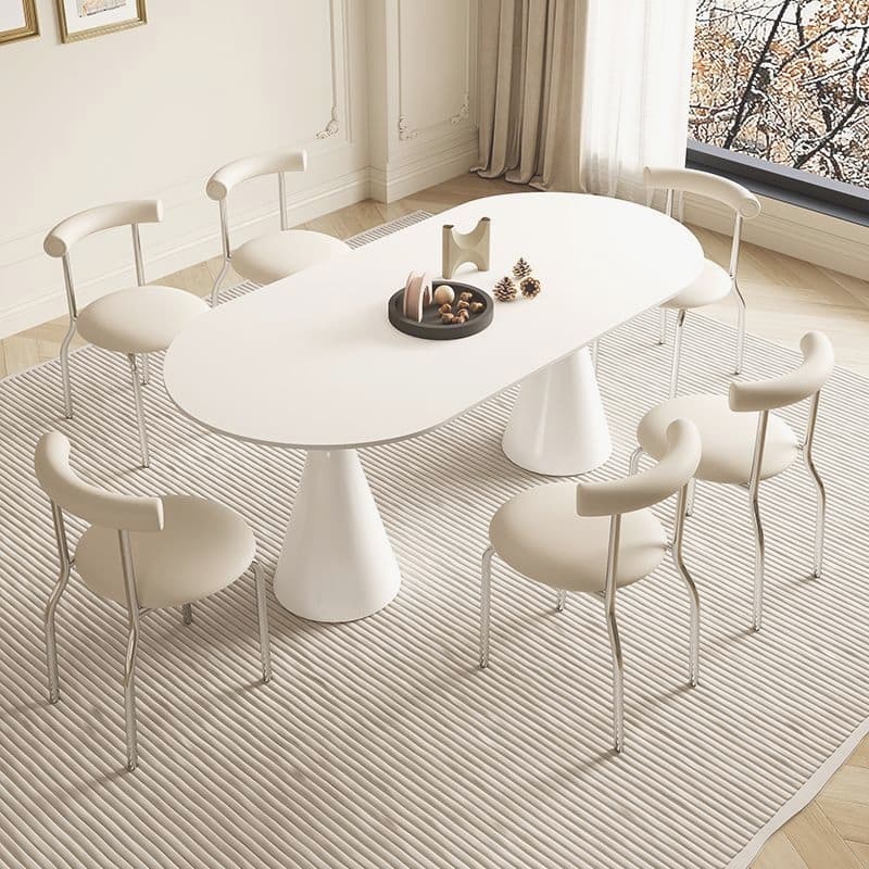 Simplistic Dining Table with Chalk Stone Top, Fixed Table, Seats 4 to 8, Scratch-immune thumbnail 3