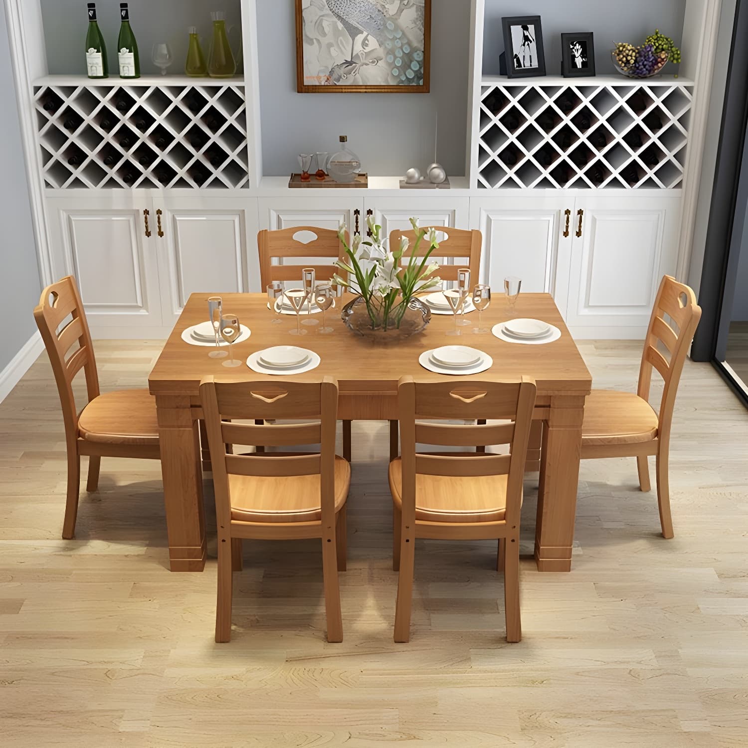 7-Piece Modern Wood Dining Set with Solid Wood Features and Seating for 6 thumbnail 6