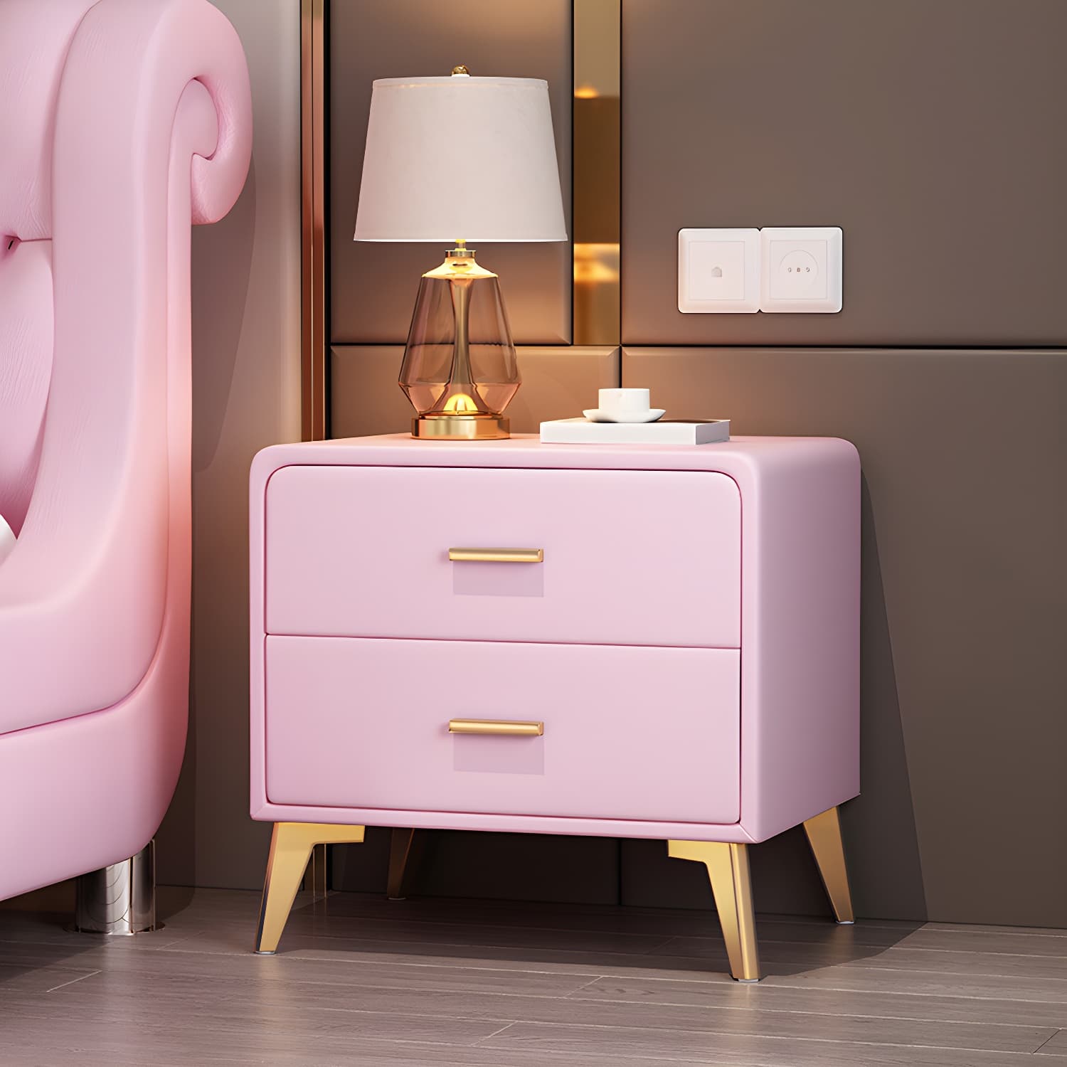 Faux Leather Modern Nightstand with Drawer Storage - Small Size, 2 Drawers thumbnail 10