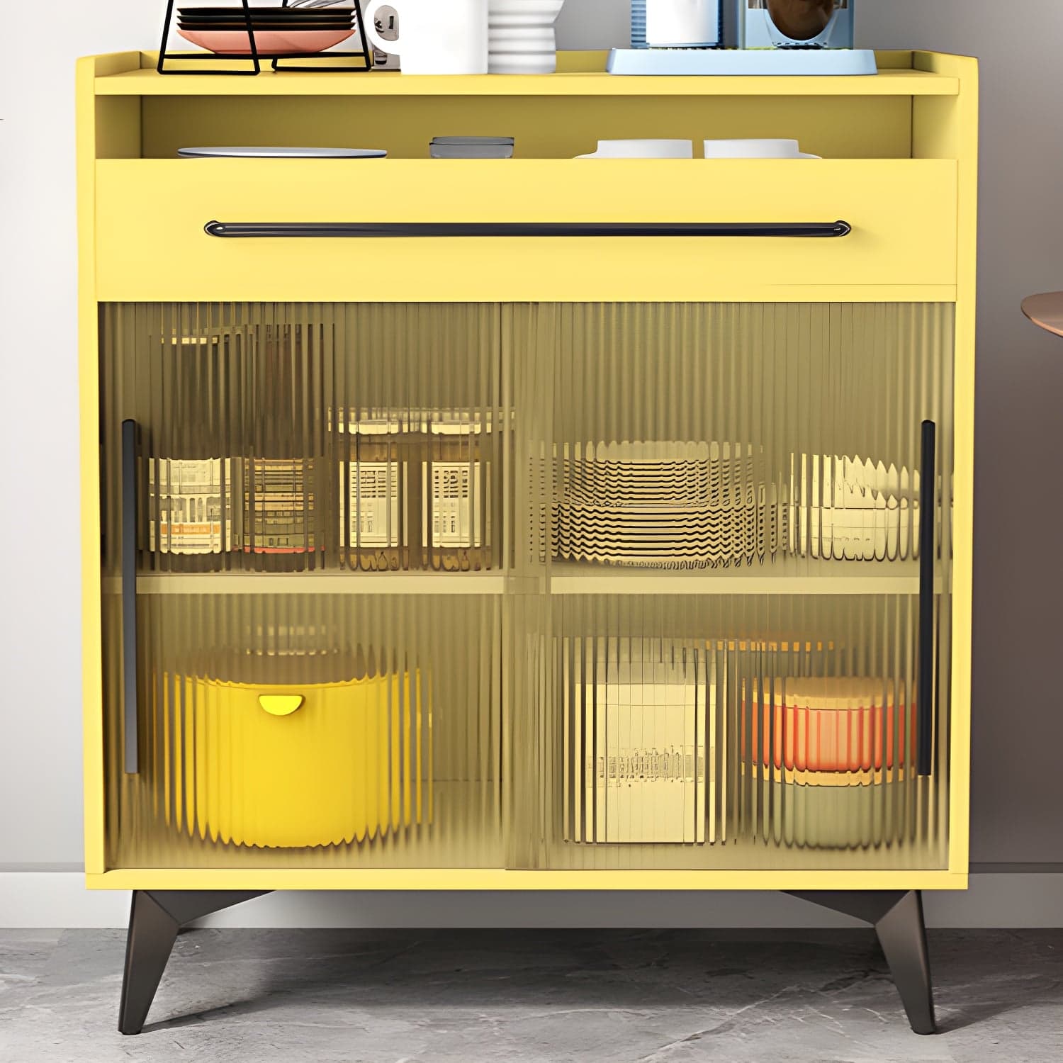 Scandinavian Wood Sideboard Credenza with Acrylic Doors and Drawers - image 3