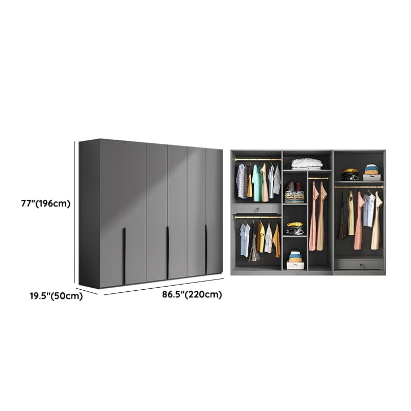 Contemporary Grey Wood Storage Wardrobe with Clothing Rod and Black Handles thumbnail 15