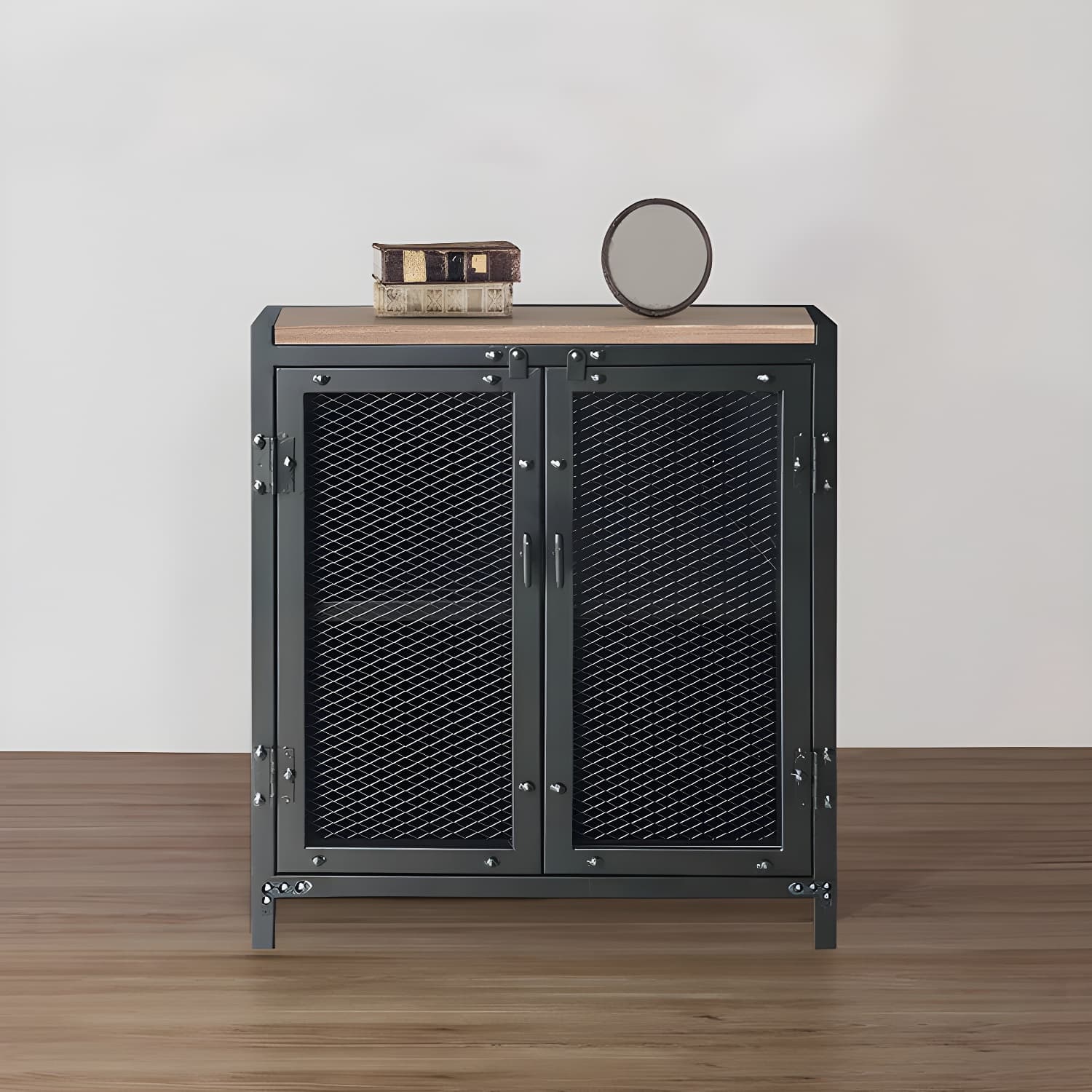 29.5" Tall Metal Accent Cabinet Industrial 2 - Door Chest with Wood Top thumbnail 1