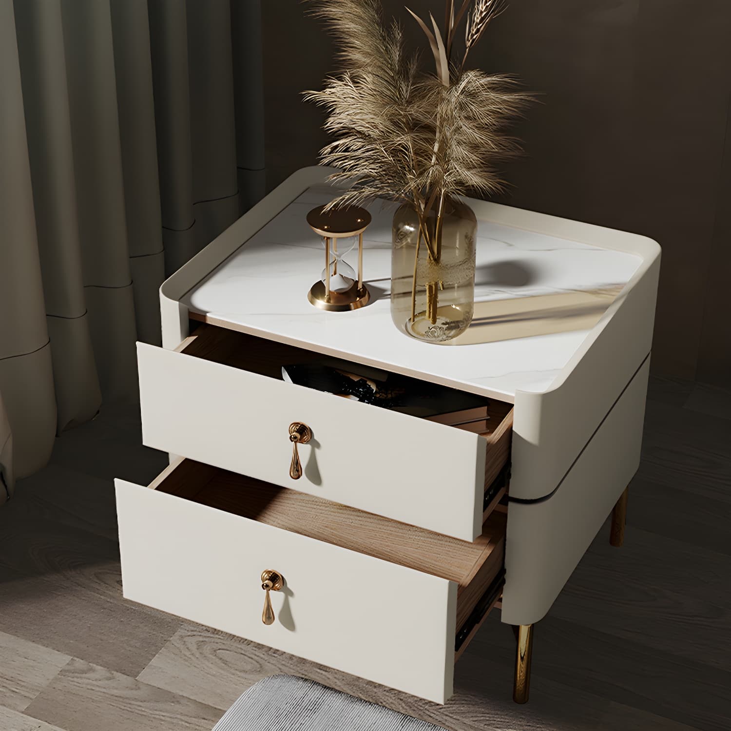 Glam 2-Drawer Nightstand Glass Top 19 Inch H Legs Included Night Table thumbnail 5
