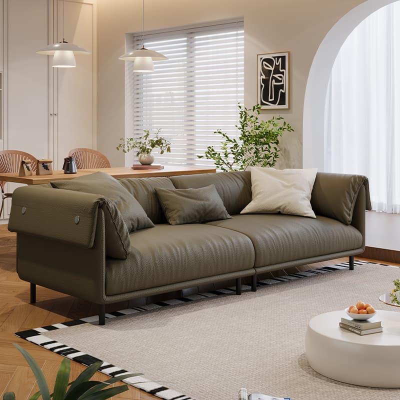 Drawing Room Standard Sofa in Genuine Leather/Flannel with White/Cerulean/Tan Upholstery, Armrest, and 3 Pillows thumbnail 6