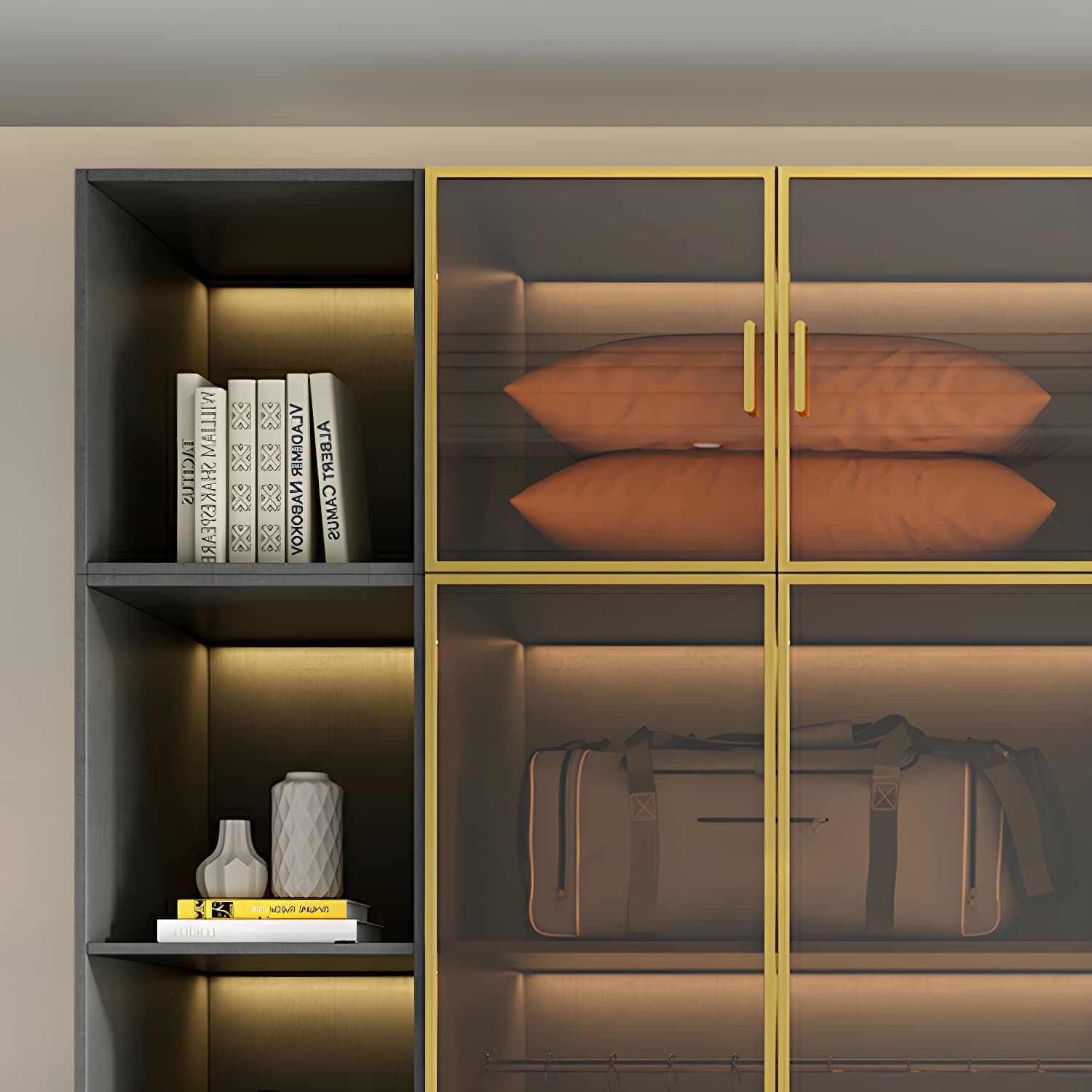 Modern Black Wood Wardrobe Armoire with Soft-Close Drawers & Clothing Rod thumbnail 7