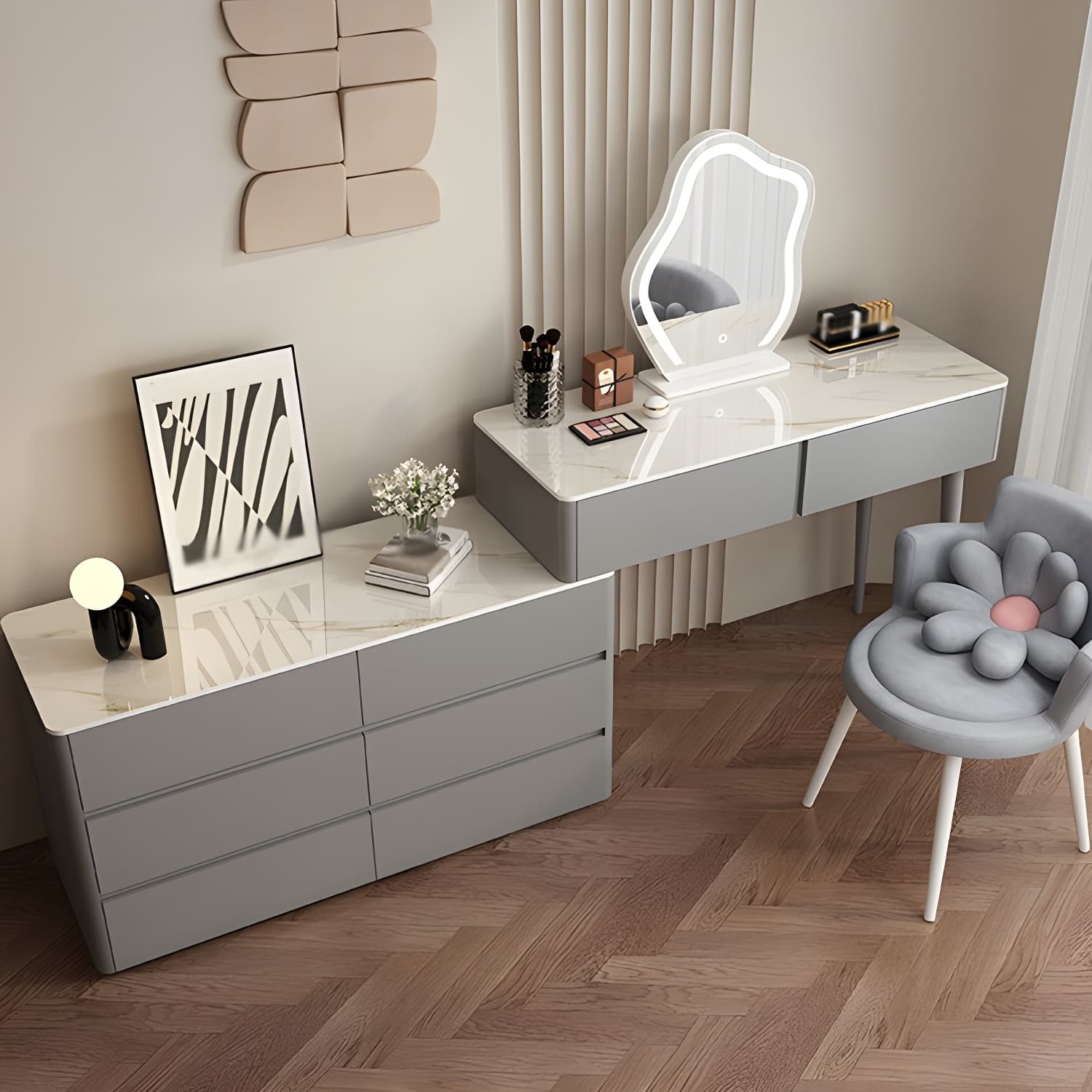 Modern Wood Makeup Vanity with Soft Close Drawer Glides & 2 Drawers thumbnail 5