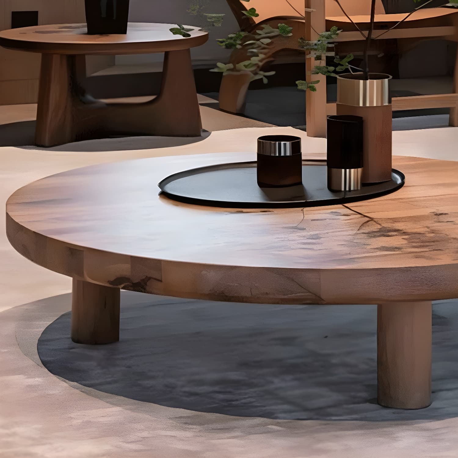 3 Legs 1 Single Coffee Table Solid Wood Brown Cocktail Table thumbnail 6
