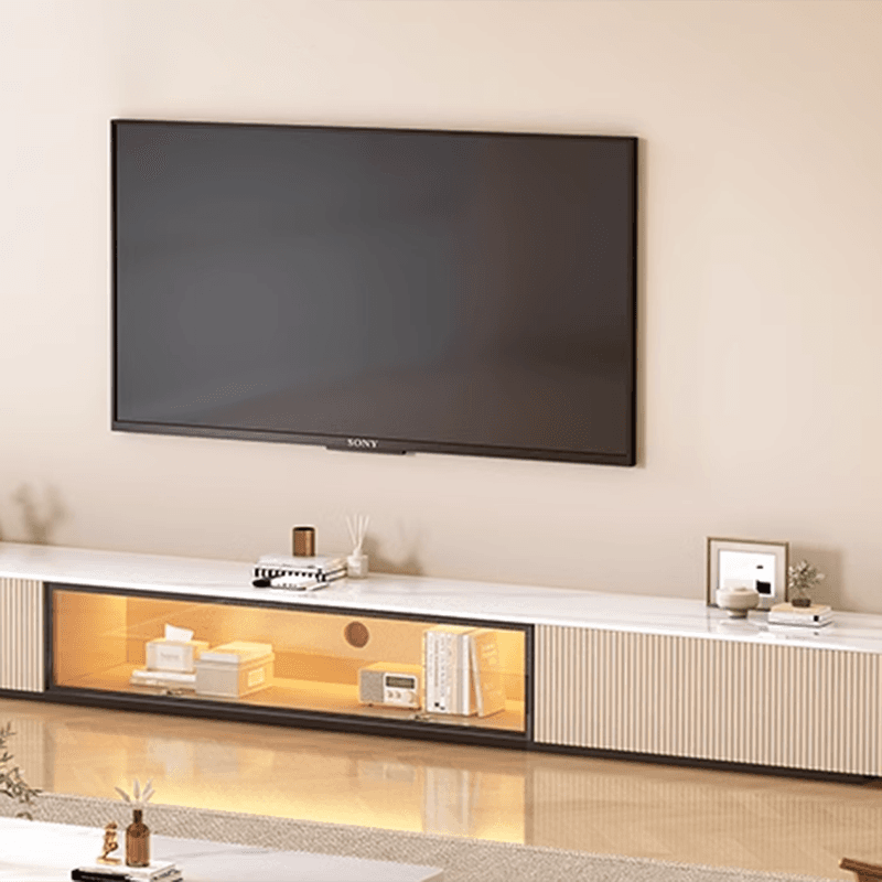 Modish Sintered Stone TV Stand with 2-Drawer, Cabinet & Cable Management Living Room thumbnail 11