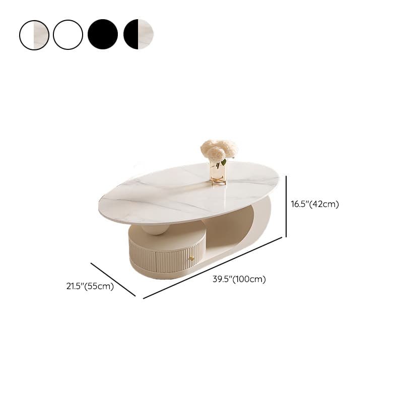 White/Midnight Black Scratch-proofed Oval Sintered Stone Board Game Coffee Table with Abstract Base and 1 Drawer for Living Room thumbnail 18