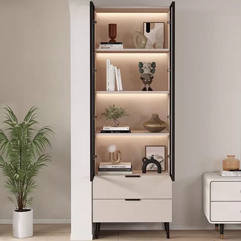 Simple Rectangular Damp-proof Accent Cabinet with Closet, Glazed Door, Chalk/Sand Top, and Soft Close Drawer thumbnail 4
