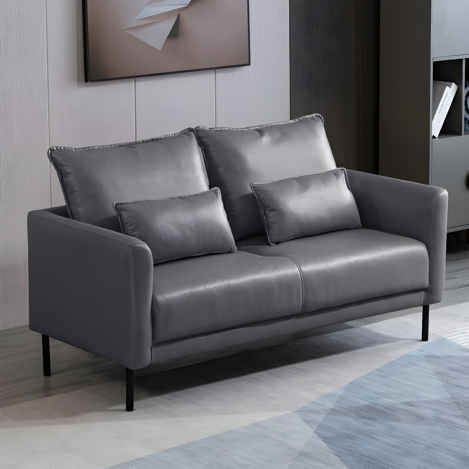 Scandinavian Faux Leather Seats 2 Loveseat with Tuxedo Arm and Stain Resistant Feature thumbnail 9