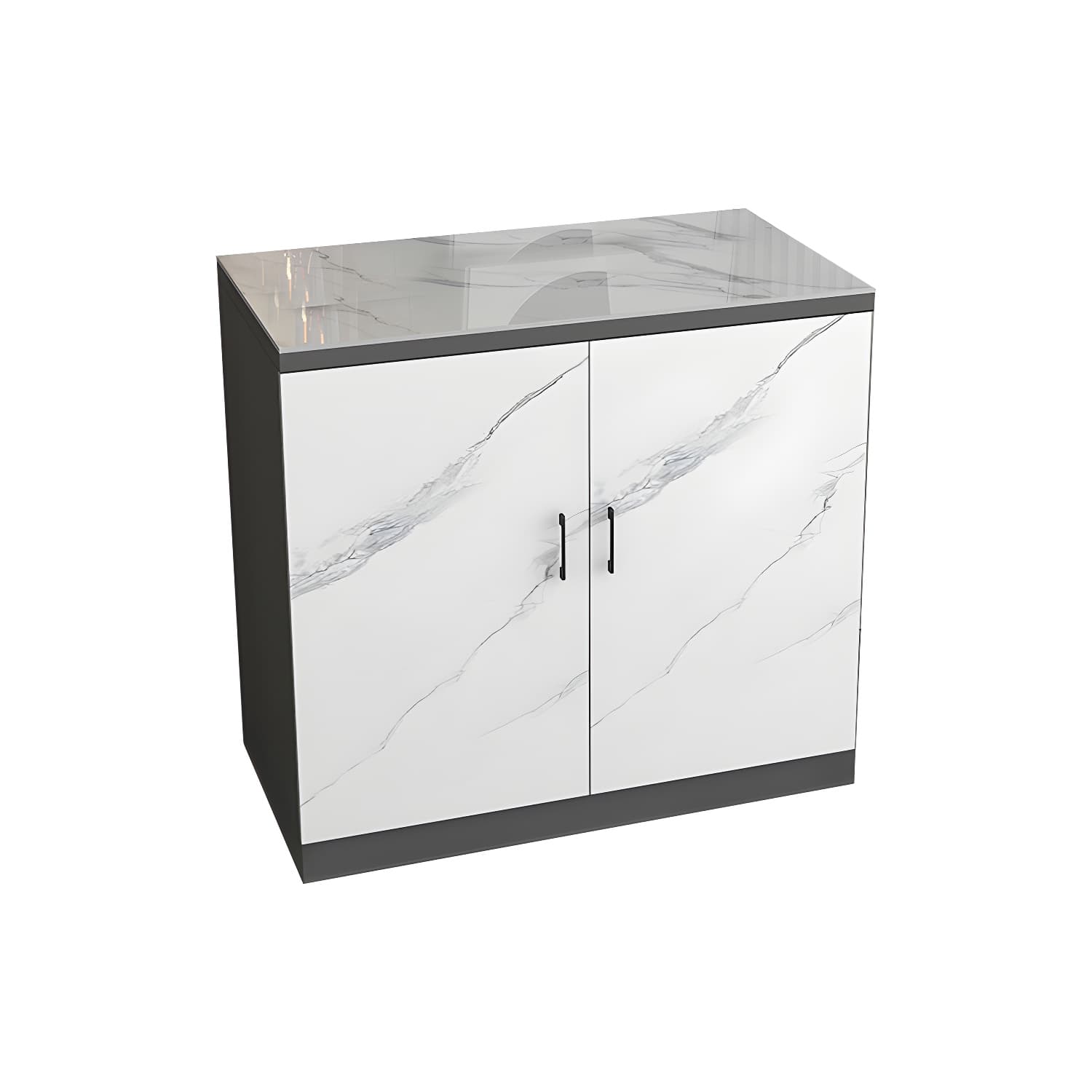 White Modern Wood Server with Stone Countertop and Cabinet Included thumbnail 5