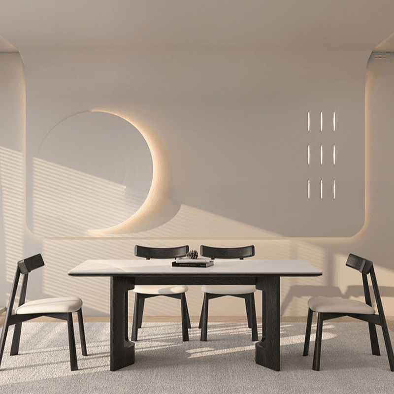 Slate Dining Table Set with Two-sided Pedestal, Padded Chair, and Back for 4 People - 5-piece in White thumbnail 4