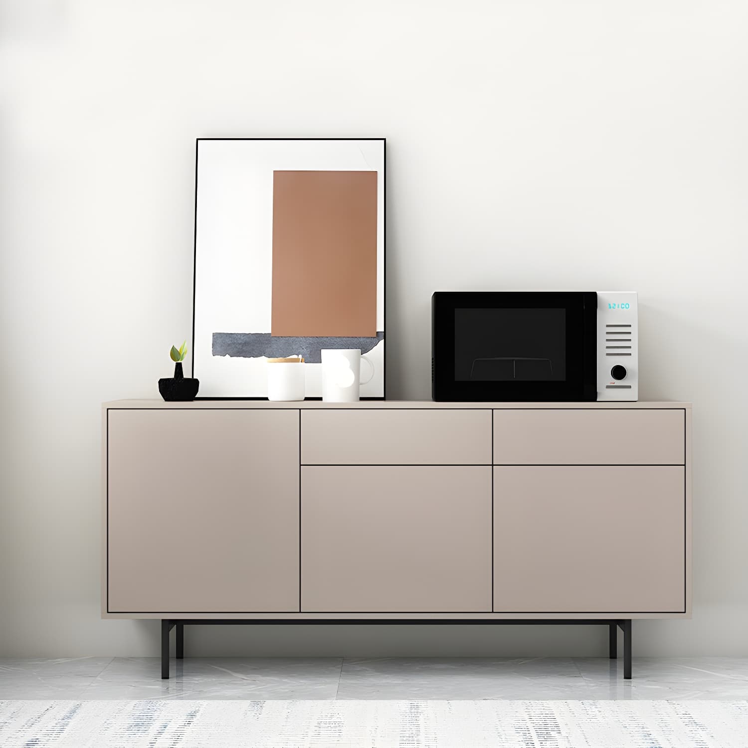 Wooden Rectangle Sideboard Modern Home Sideboard Cabinet with Drawers and Door - image 5