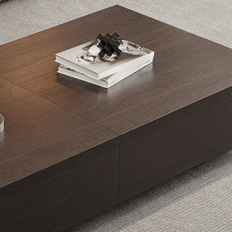 Solid Oak Wood Square Accent Table with 2 Drawers for Living Room thumbnail 7