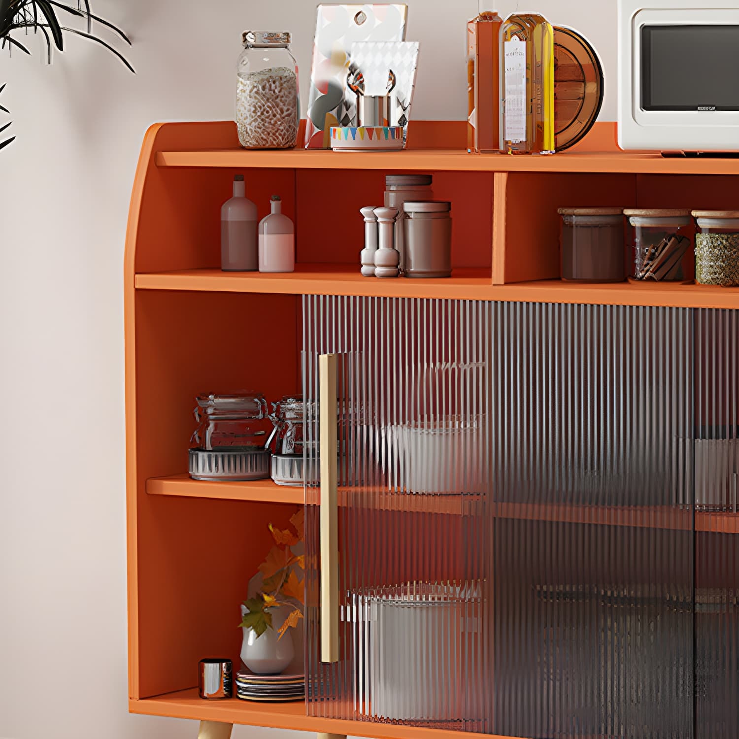 Scandinavian Wood Sideboard Credenza with Acrylic Doors and Cabinet Storage thumbnail 13