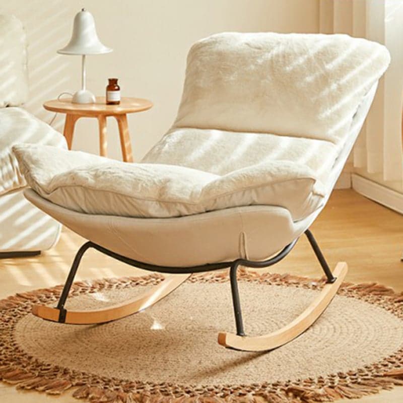 Stylish and Comfortable Modern Upholstered Rocking Chair with Natural Wood Legs thumbnail 2