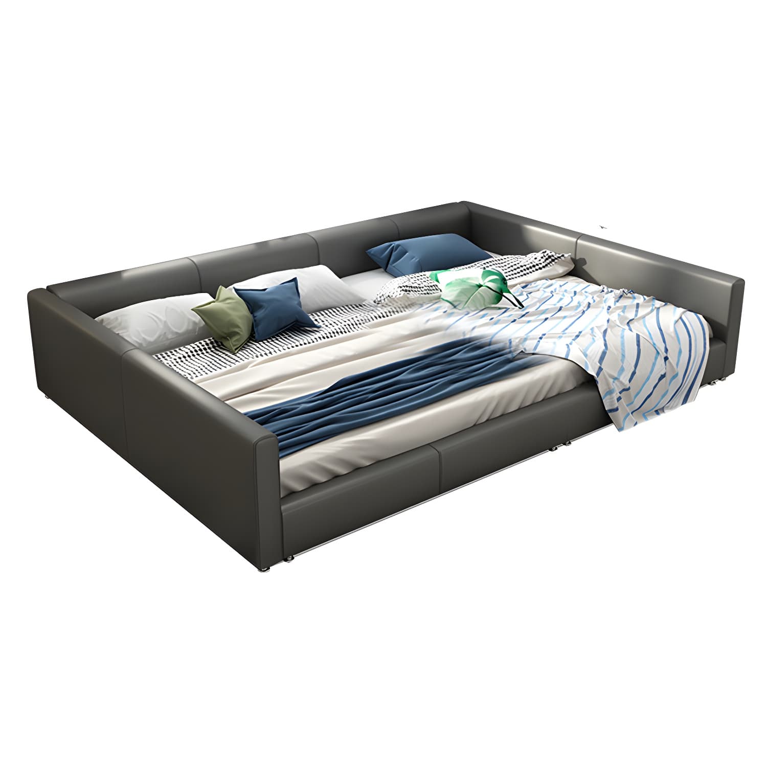 Contemporary Grey Genuine Leather and Wood Standard Bed for Bedroom thumbnail 6