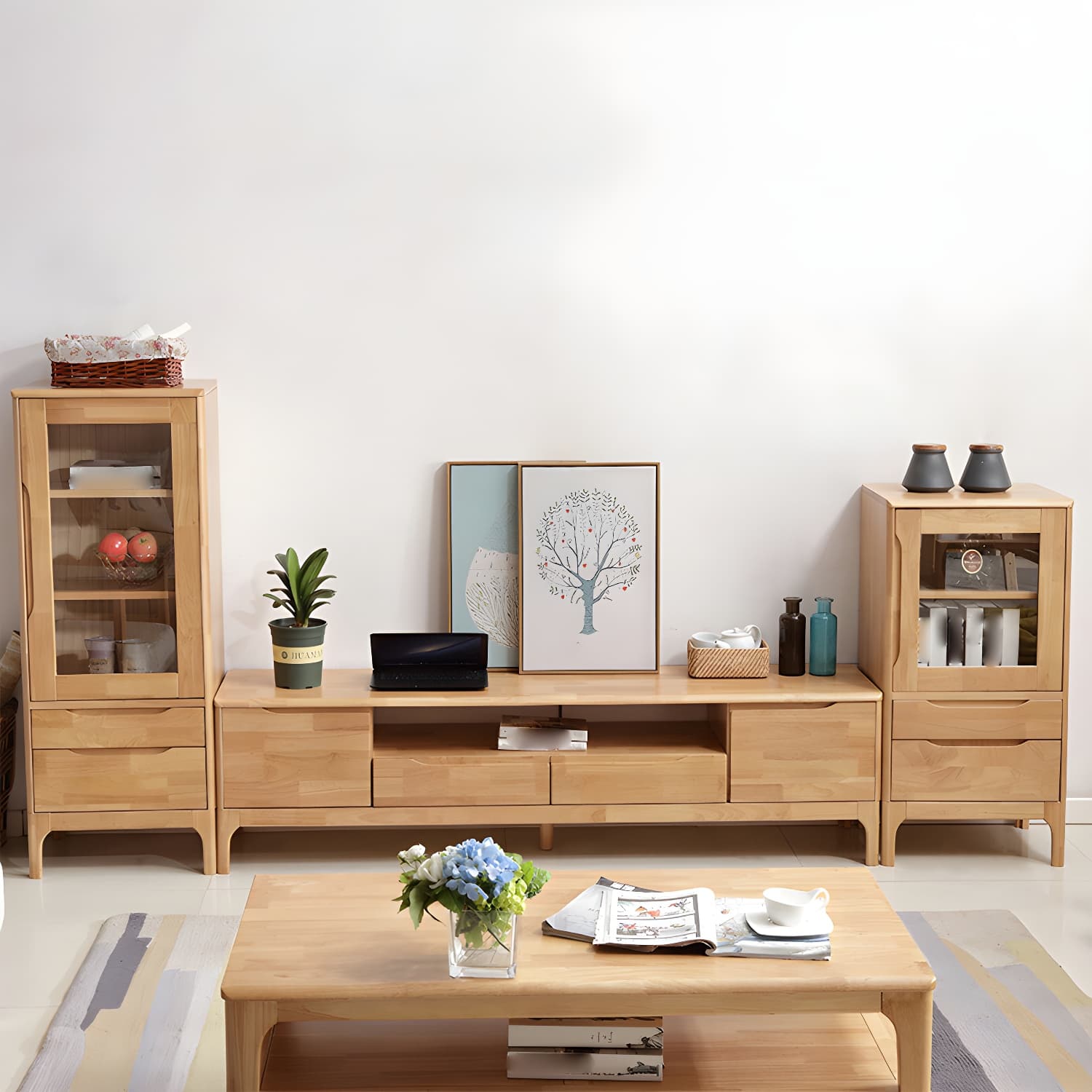 Modern Style Solid Wood TV Stand 19.69-inch Height TV Console with Drawers thumbnail 5