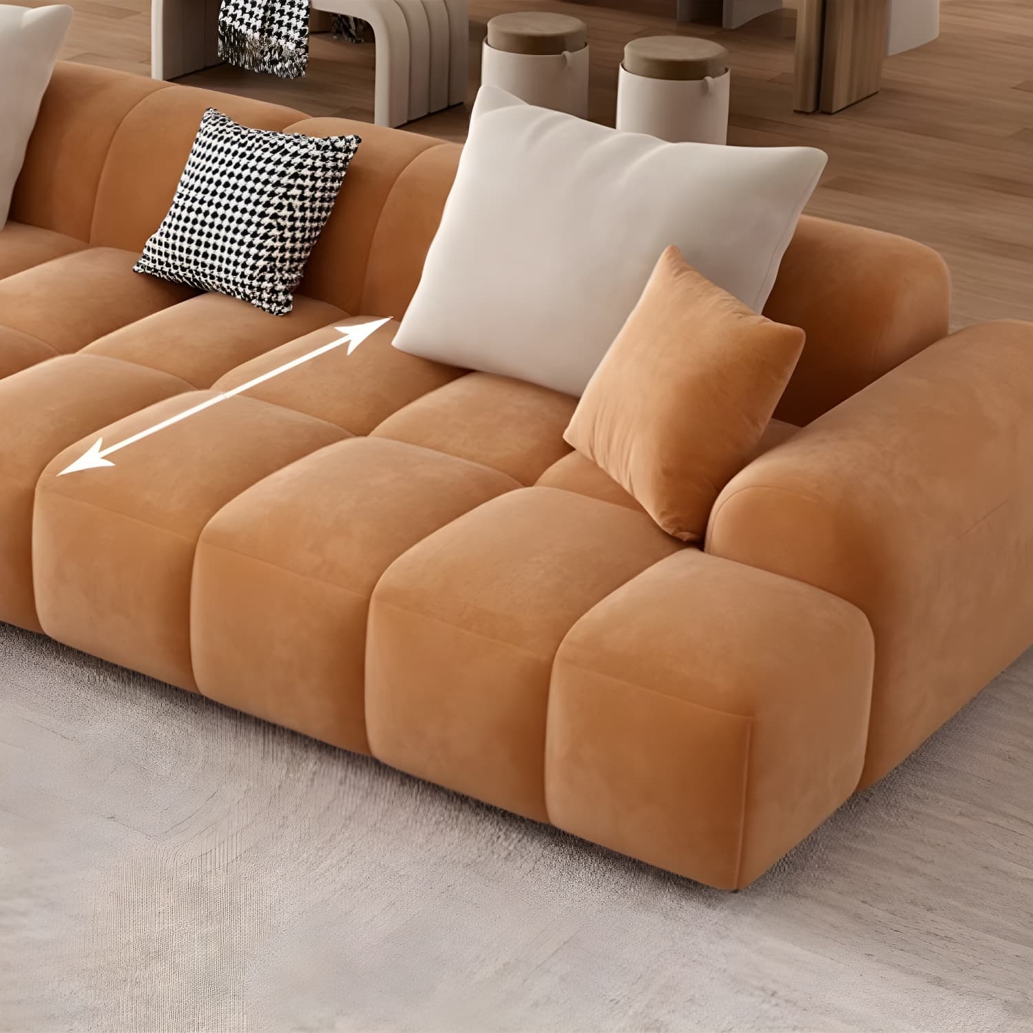 Modern Suede Sectional Sofa with Black Pine Wood Frame and Scratch Resistant Design thumbnail 14