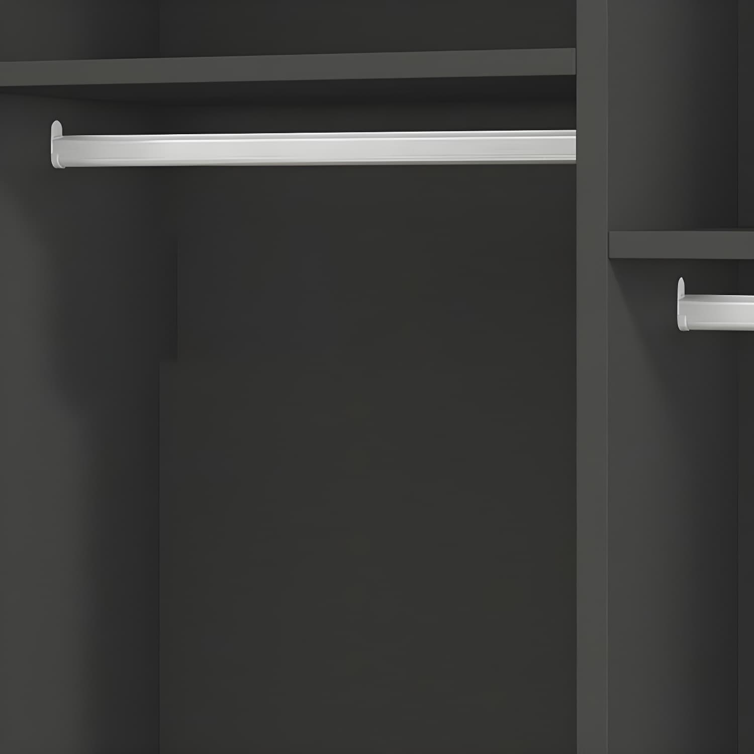 Contemporary Wood Grey Cloth Rod Included Wardrobe with Shelves thumbnail 7