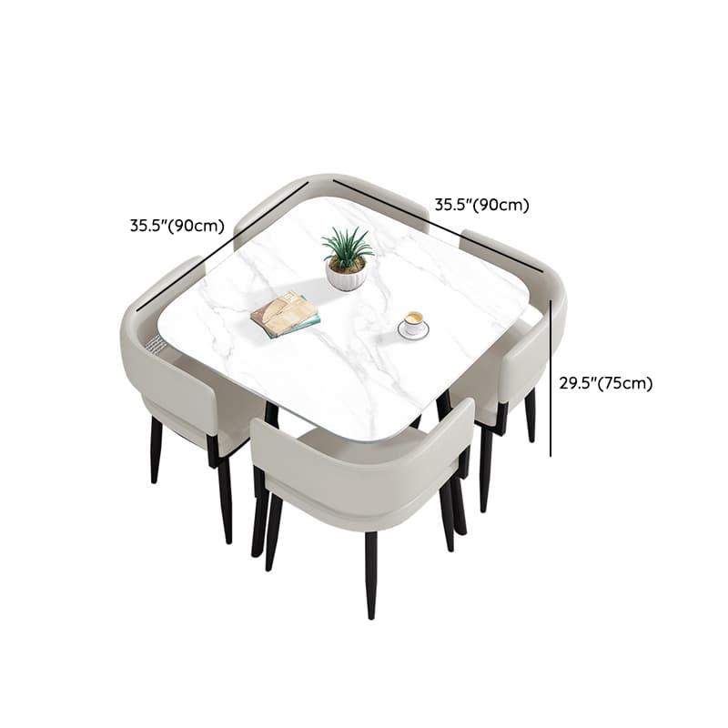 Circular Dining Table Set with a Slate Tabletop in White/Gray/Coal, Back and Cushion Chair for Dining Table for 4 in a Simple Style thumbnail 42