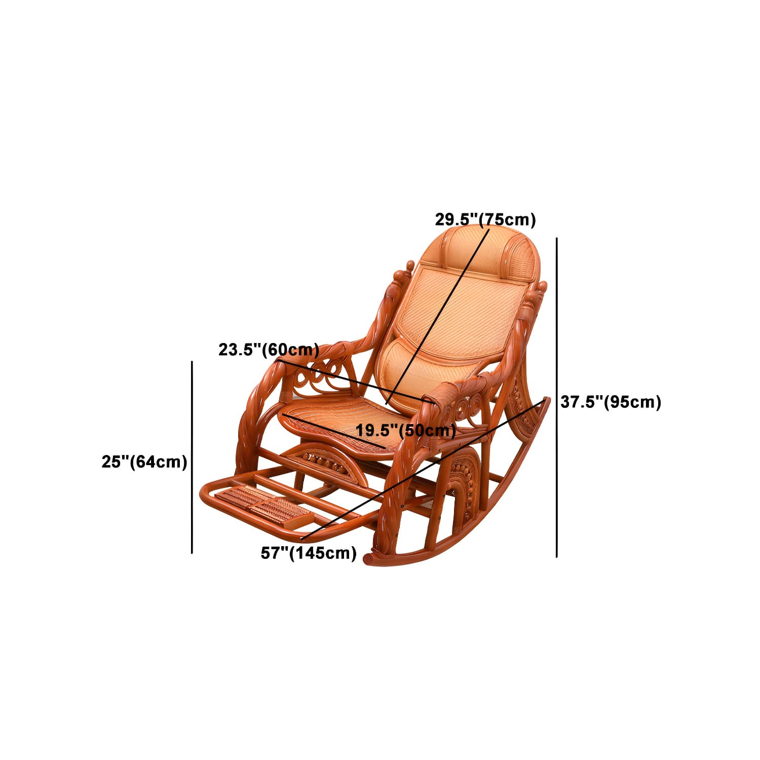 Traditional Spindle Rocking Chair Tobacco Finish with Pillow Rocker Chair Wicker thumbnail 17