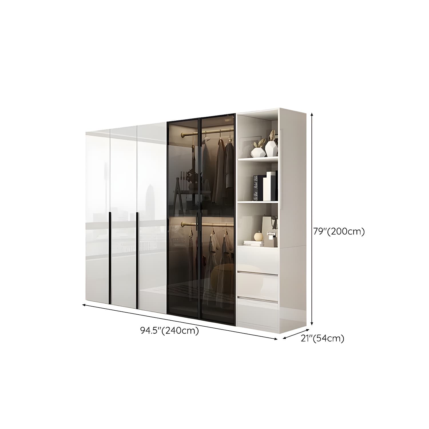 Sleek White Wood Wardrobe Armoire with Soft Close Drawers and Shelves thumbnail 32