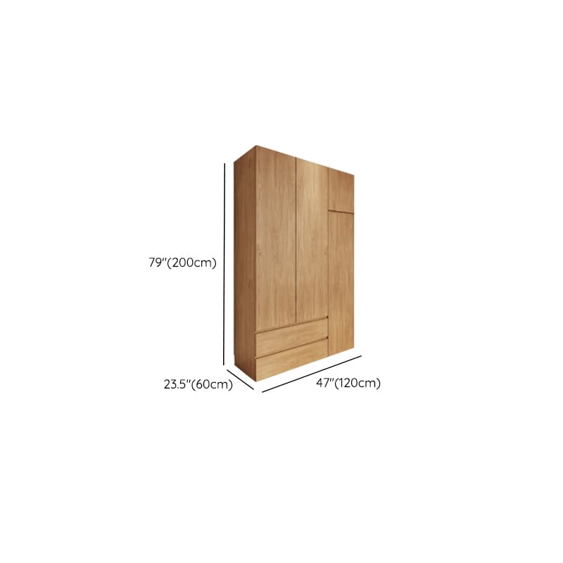 Wood Grain Minimalist Manufactured Wood Wardrobe Closet with 2 Drawers, Soft Close Door, Interior Shelves, and Clothing Rod thumbnail 6