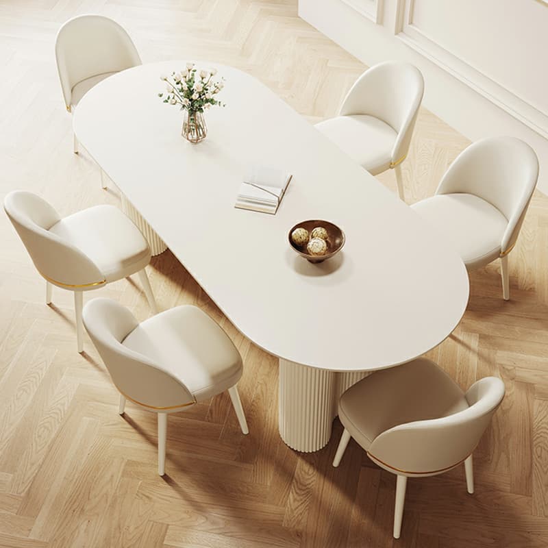 Free Form Stone Kitchen Table with Metal Base for Dining Room, White thumbnail 9