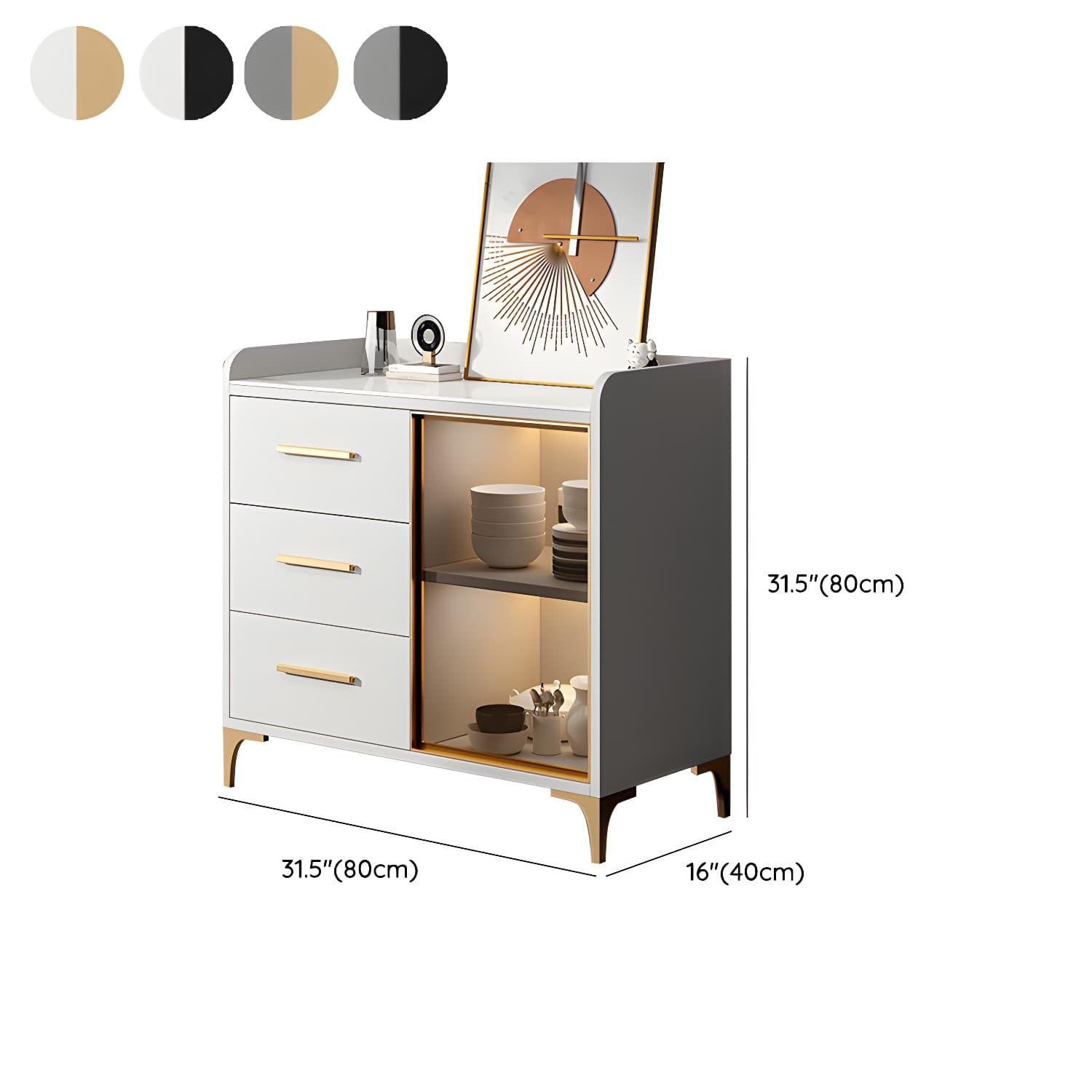 Glamorous Wood Buffet Sideboard with Glass Doors and Open Storage thumbnail 12