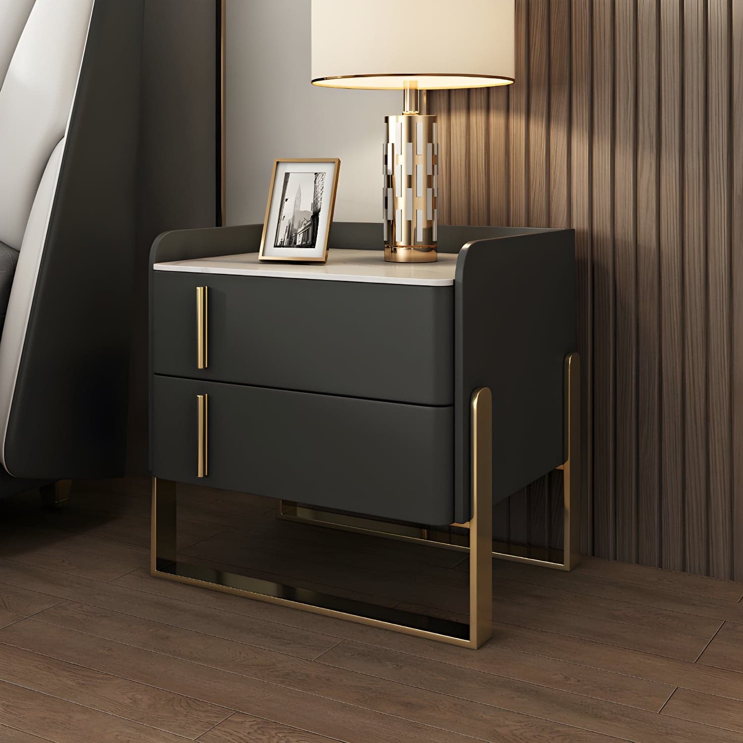 Glam Nightstand with 2 Drawer 20-inch Tall Leather Night Table thumbnail 9