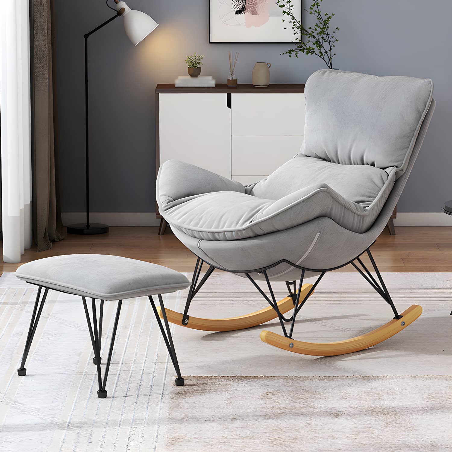 Solid Wood Rocking Chair Contemporary Rocker Chair with Padded Seat thumbnail 10