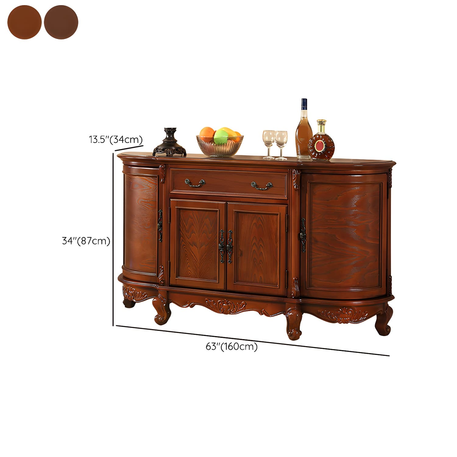 Traditional Style Wood Sideboard Credenza with 4 Cabinets and Drawers and 3 Interior Shelves thumbnail 13