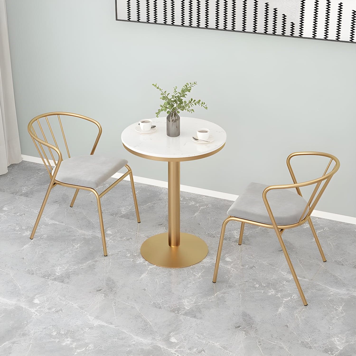Traditional Luxury Round Dining Table Marble Top Table with Gold Metal Base thumbnail 3