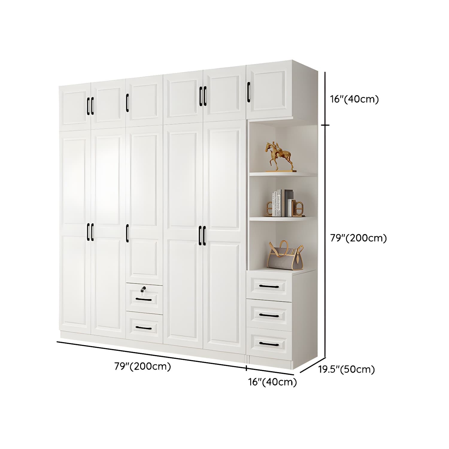 Wood White Modern Wardrobe Armoire with Drawers, Shelves, and Clothing Rod thumbnail 36