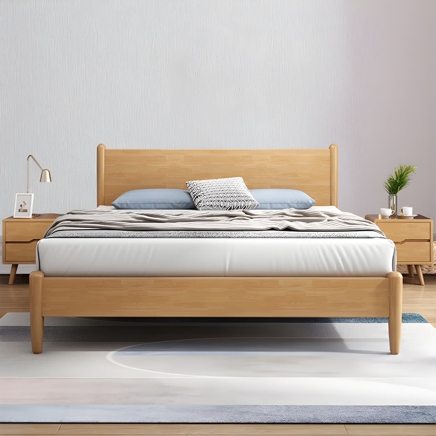 Northern European Solid Wood Bed Frame Mattress Included Panel Bed with Headboard thumbnail 11