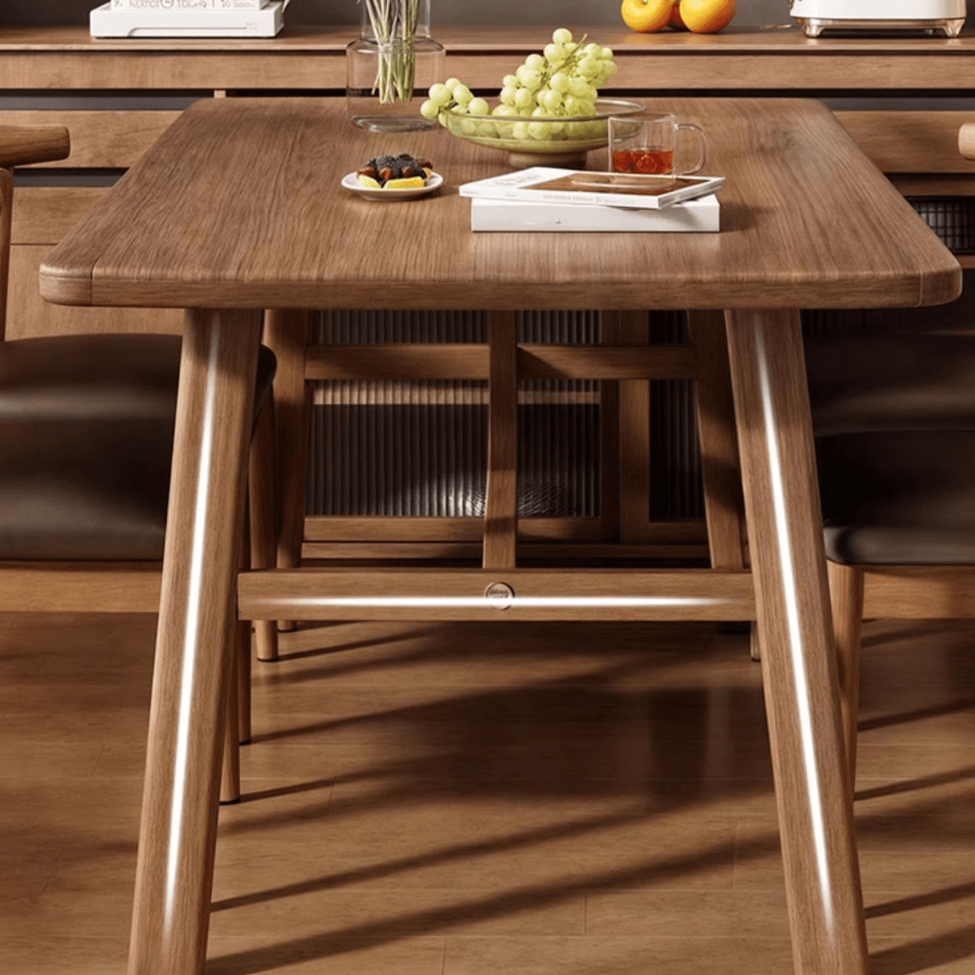 5 Pieces Chalk/Brown/Natural Dining Table Set with Wood Back Padded Chair and Natural Solid Wood Rectangular Dining Table for 4 thumbnail 11