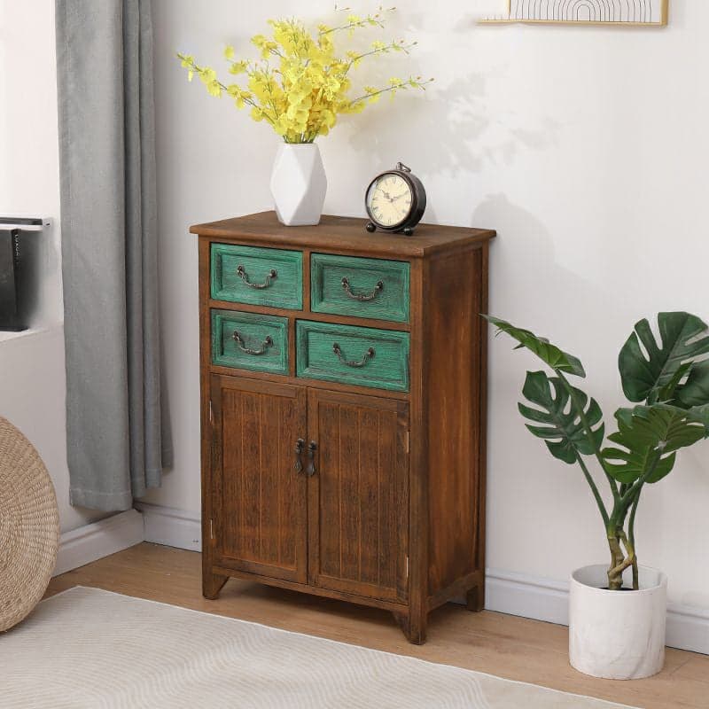 Coastal Style Storage Chest Solid Wood Countertop with Drawers and Doors thumbnail 4