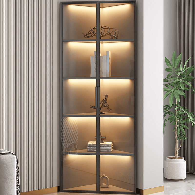 Dove Grey Scratch-immune Corner Accent Cabinet with Cabinet, Glass-panel Door, Adjustable Shelving and Handle Bars thumbnail 1