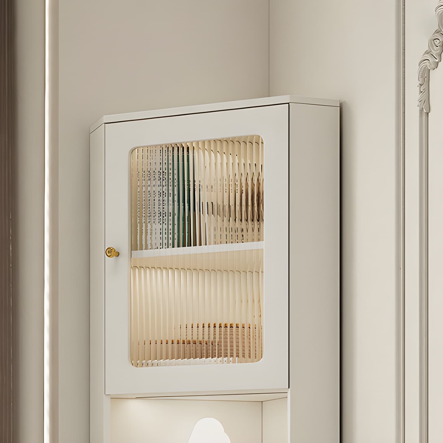 White Corner Modern Accent Cabinet with Stone Countertop, Glass Doors, and Cabinet Included thumbnail 9