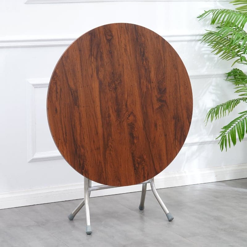 Art Deco Sepia/Natural Color/Cream Rounded Dining Table with Timber Top, Portable and Collapsible for 2 People thumbnail 2