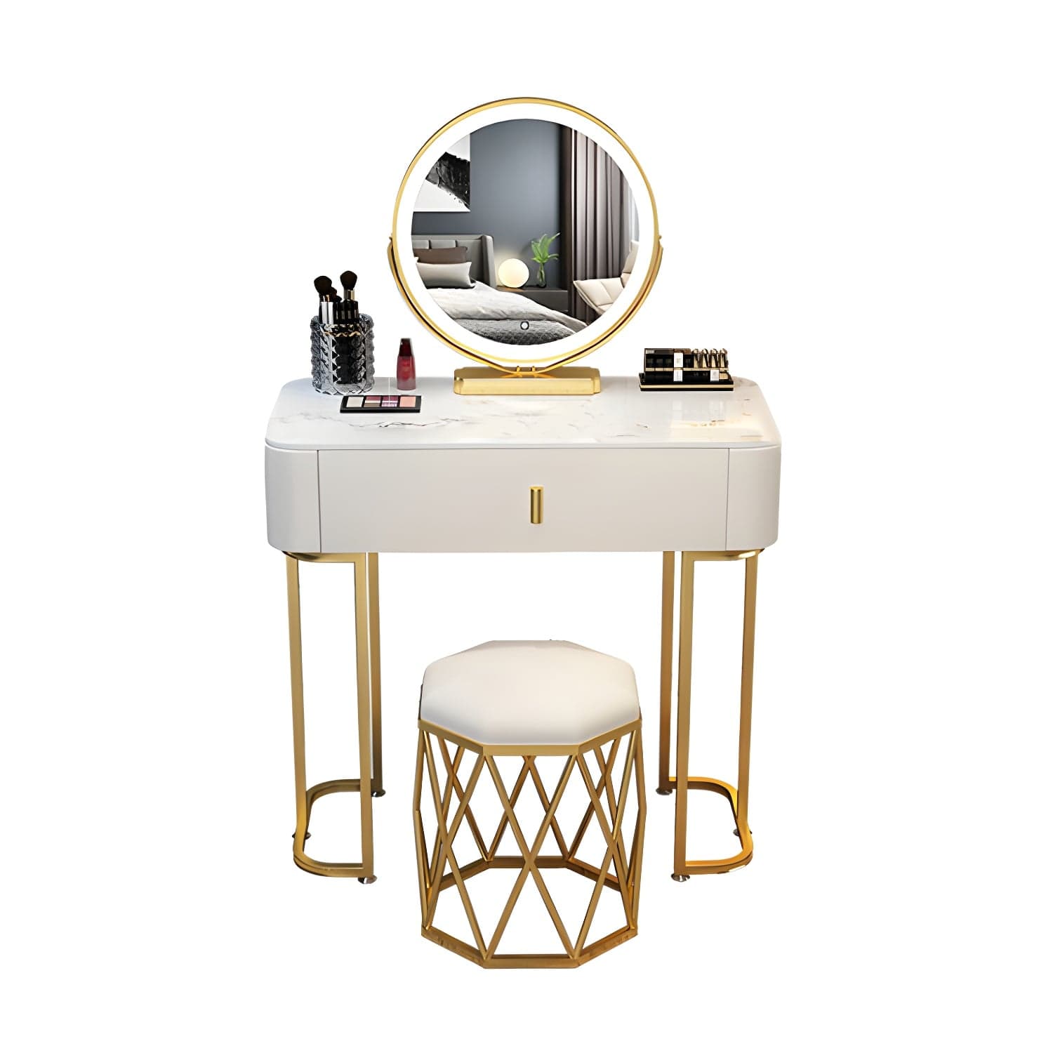 Slate Makeup Counter Adjustable Mirror Vanity Dressing Table with Drawer thumbnail 14